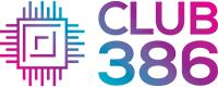 Club386 logo with stacked text and pink and blue gradient
