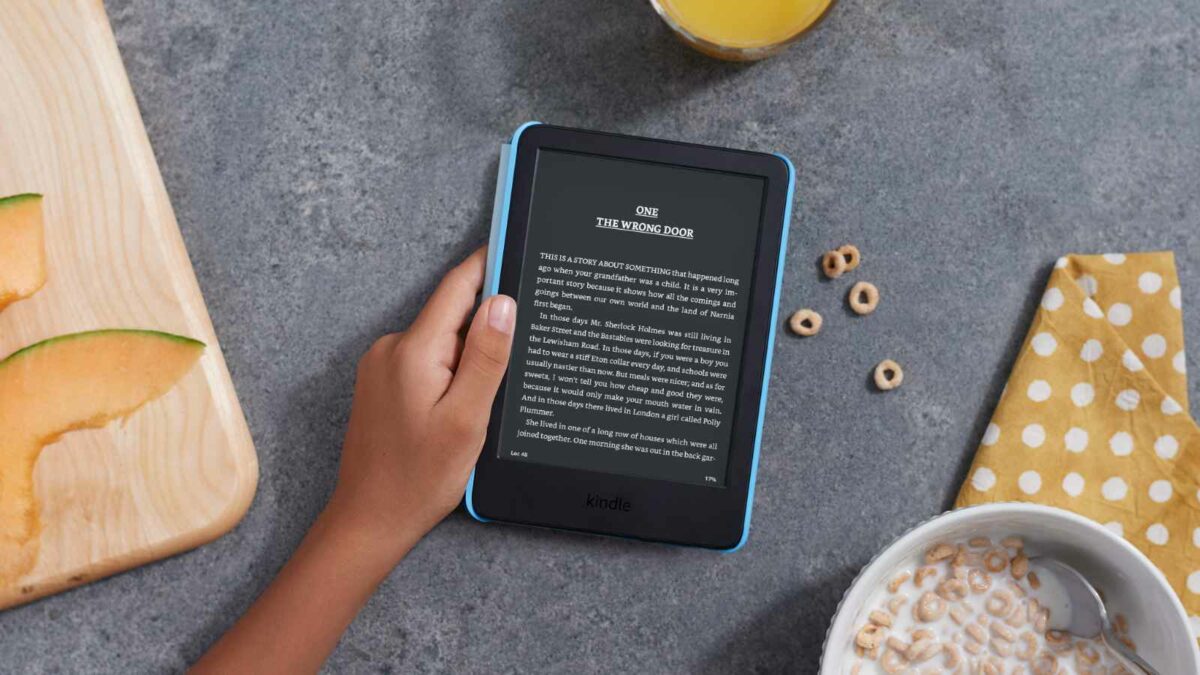 Someone reads on an Amazon Kindle device.