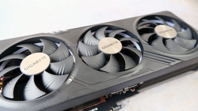 Gigabyte GeForce RTX 4070 Ti Super from a three-quarter angle.