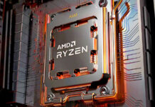 A 3D render of an AMD Ryzen processor in a Socket AM5 motherboard