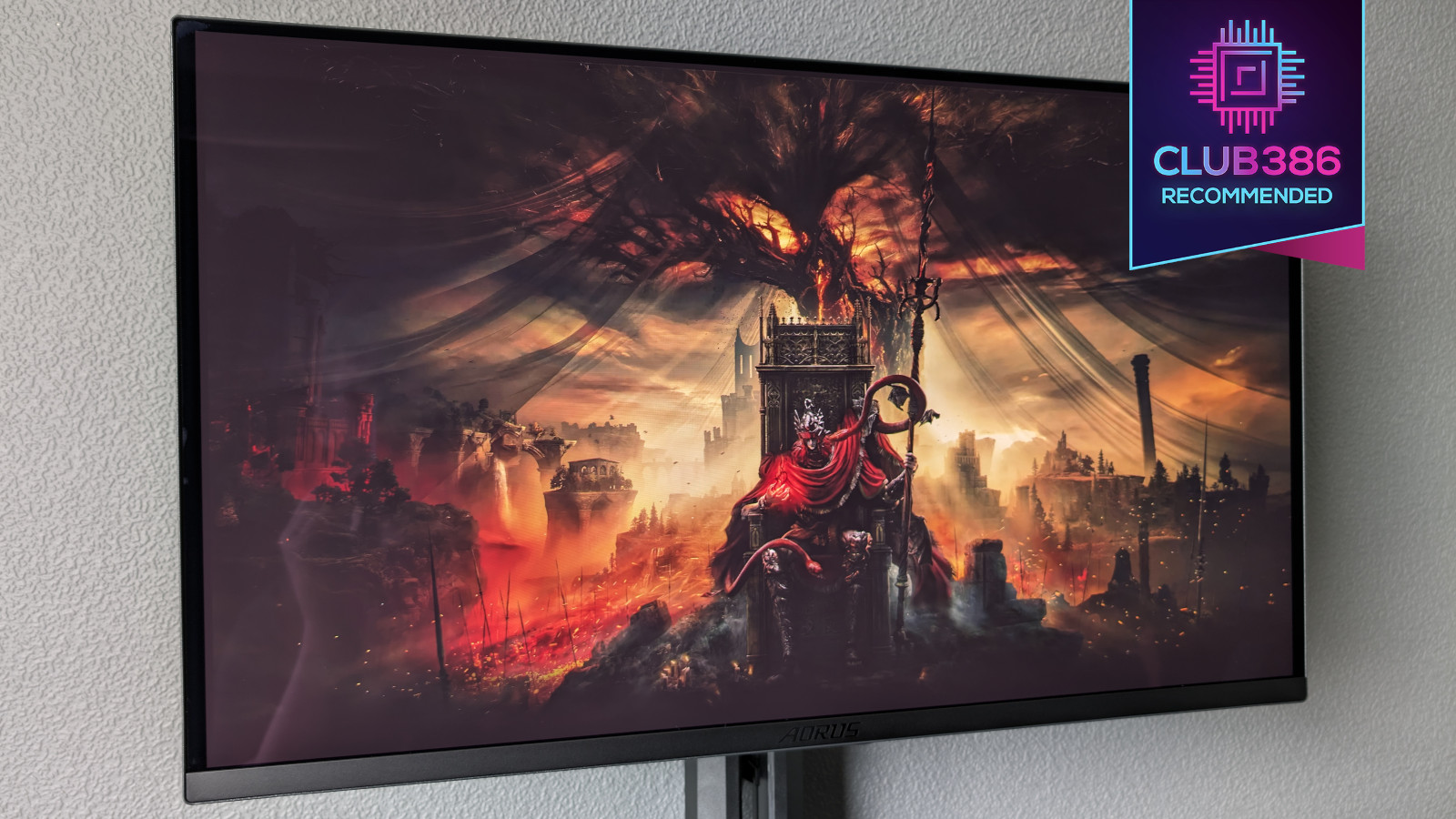 Shadow of the Erdtree DLC key art displayed on Aorus FO27Q3.