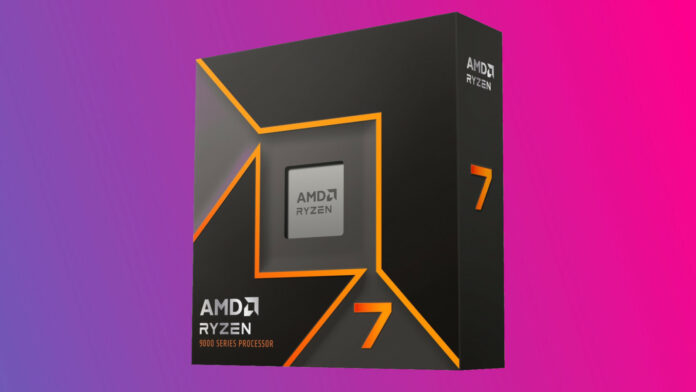 AMD Ryzen 7 9700X retail packaging against a two-tone background