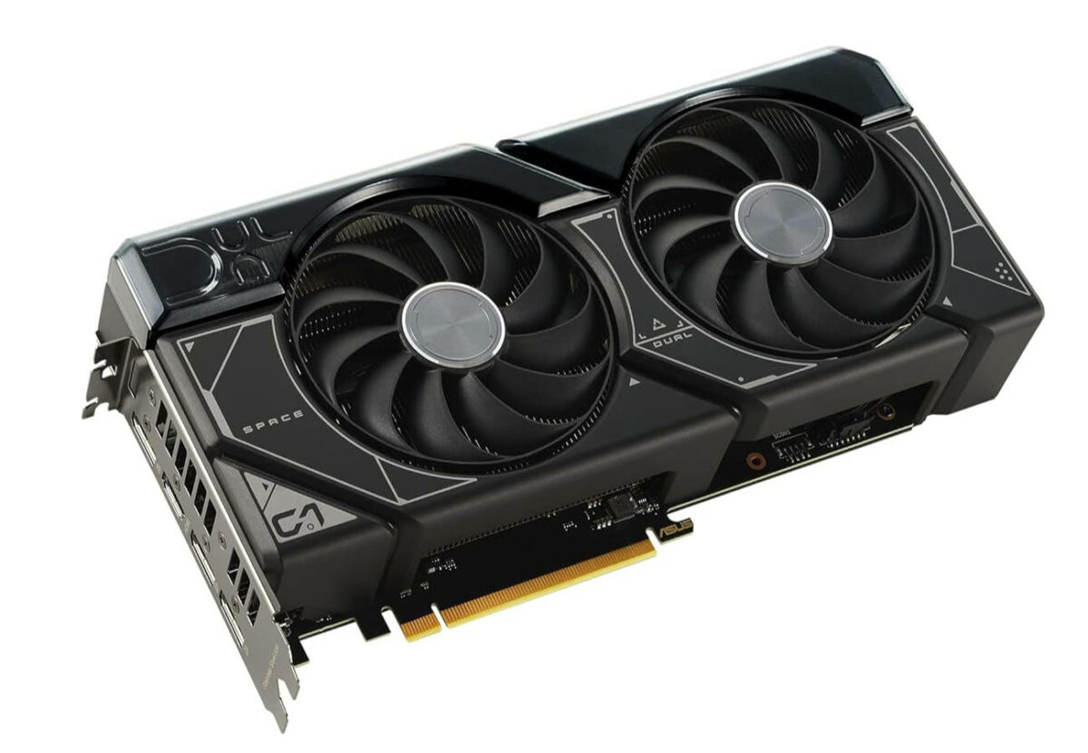 Asus GeForce RTX 4070 12G Dual Evo against a white background.