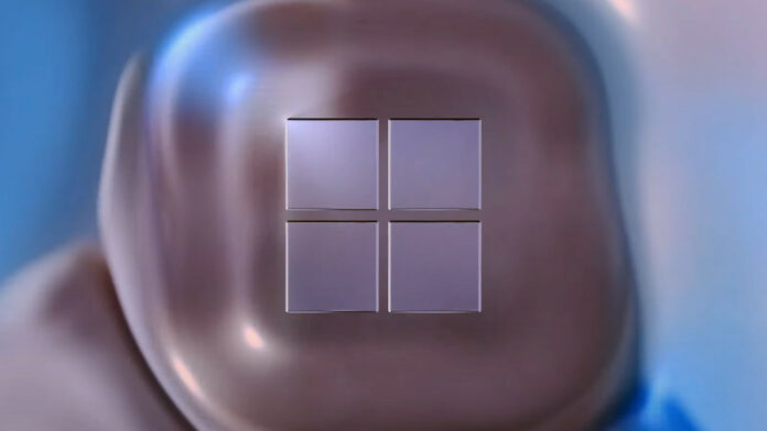 A Windows 11 logo, against a semi-transparent glass background