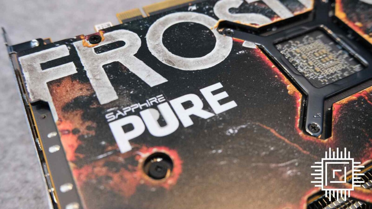 Sapphire Radeon RX 7700 XT Frostpunk 2 graphics card close-up of the rear.