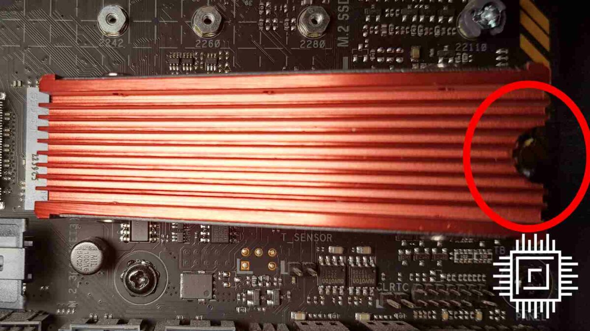 An M.2 SSD before latching.