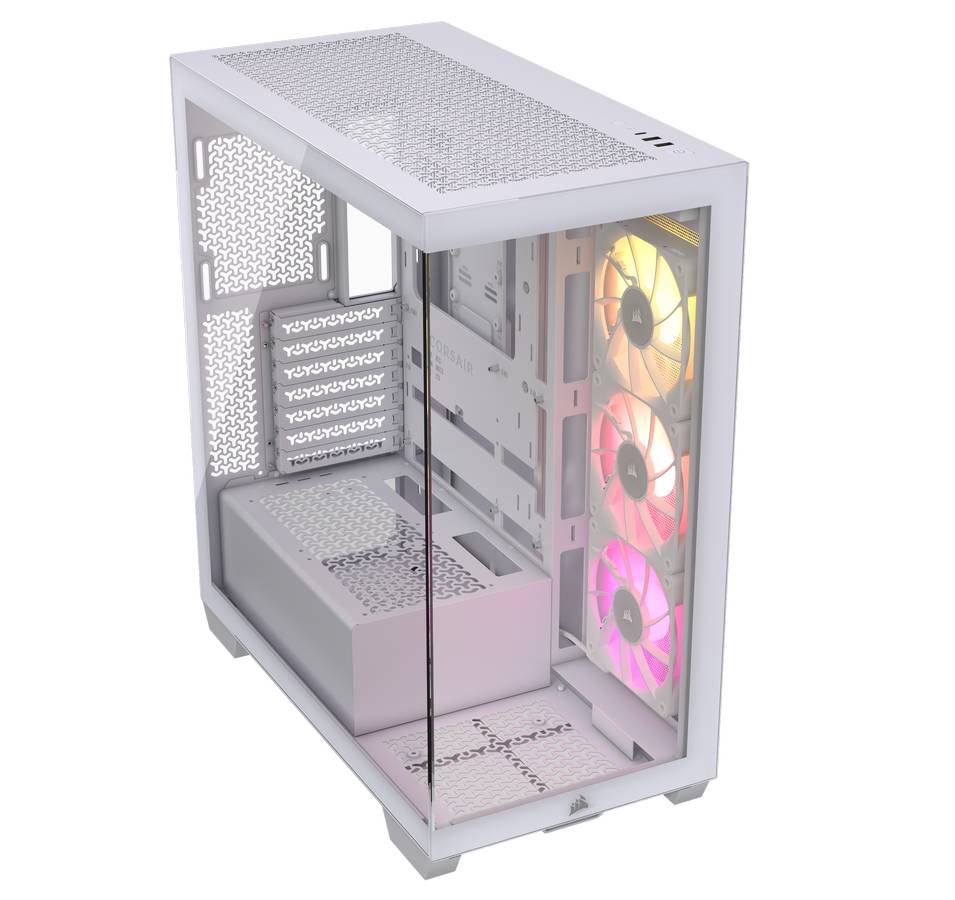 White Corsair 3500X series case front.