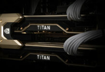 Two GeForce RTX Titan graphics cards running in a dark PC