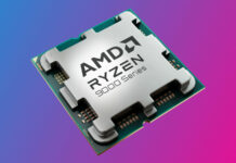 AMD Ryzen 9000 series processor against a two-tone blue and pink background