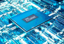 13th Gen Intel Core mobile processor, atop a crystal-like matrix of blue and white light