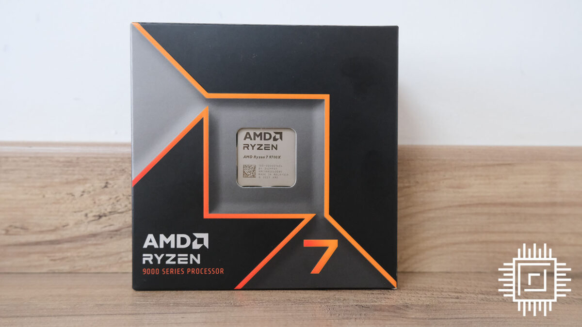 The Ryzen 7 9700X CPU boxed and looking square on.