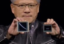 Nvidia Jensen huang holding GPUs.