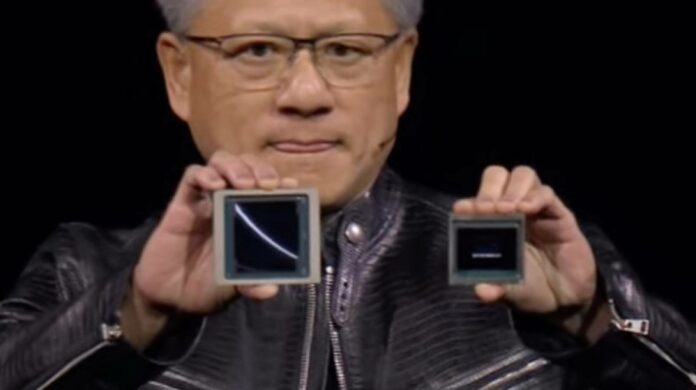 Nvidia Jensen huang holding GPUs.