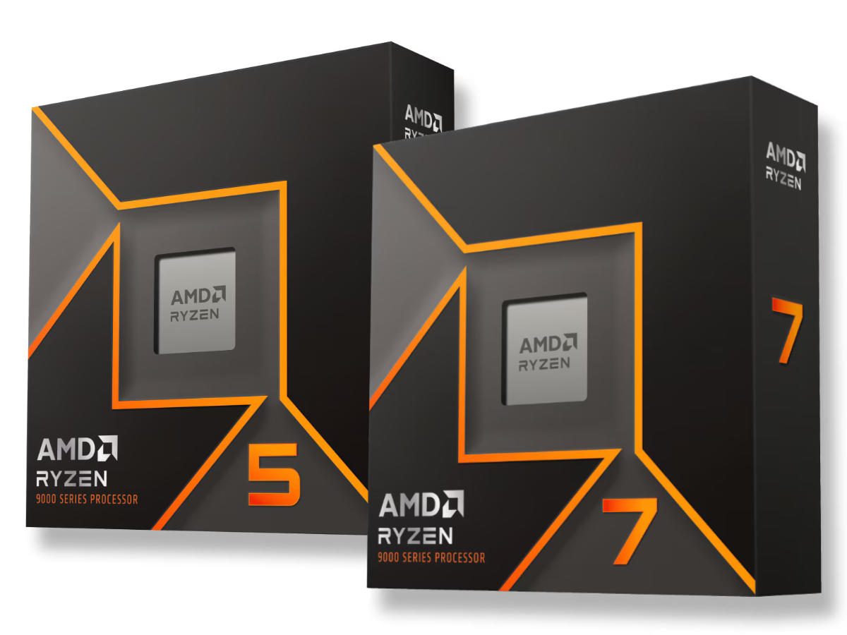 AMD Ryzen 5 9600X and Ryzen 7 9700X CPUs their retail packaging.