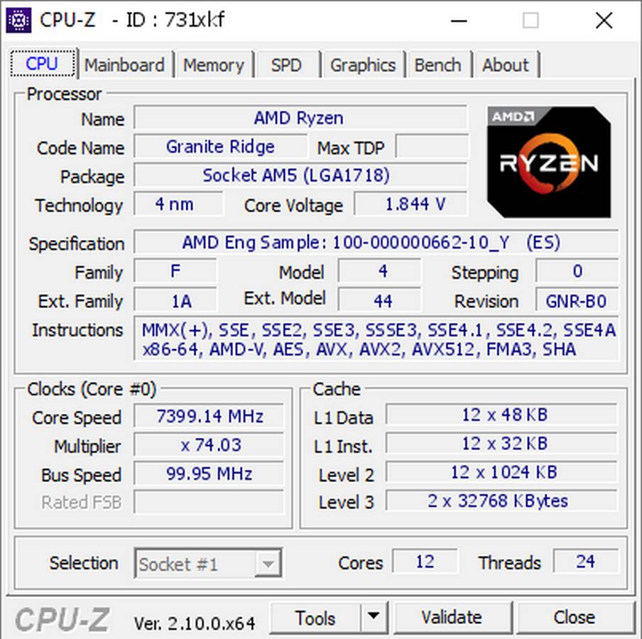 Ryzen 9 9900X at 7.4GHz.