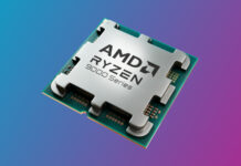 AMD Ryzen 9000 series processor against a two-tone pink and blue background