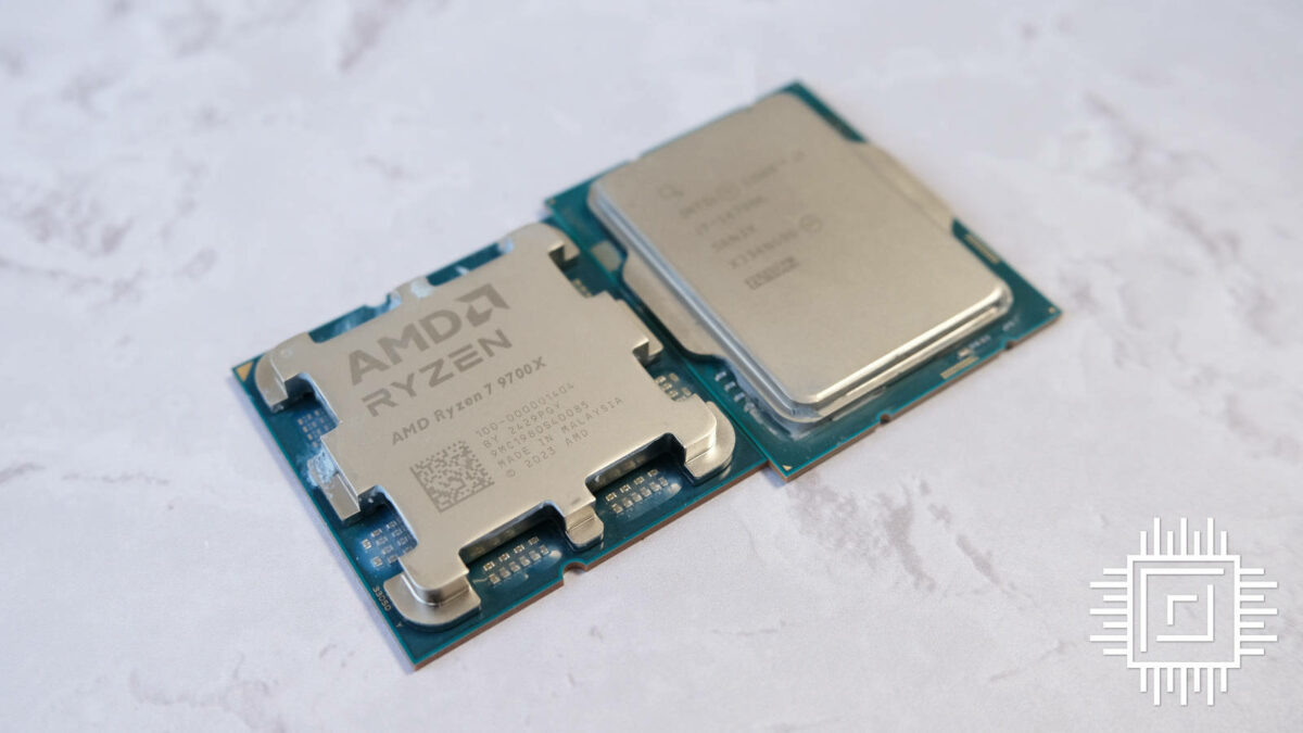 AMD Ryzen 7 9700X side-by-side with Intel Core i7-14700K.