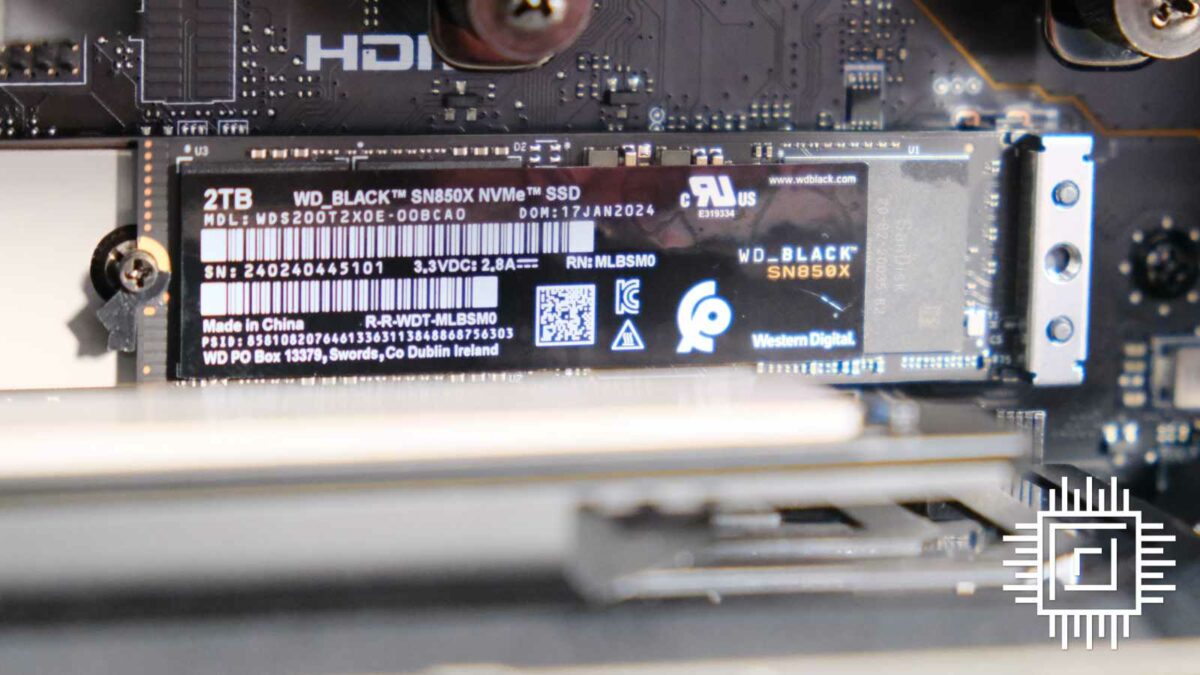 Close-up of CyberpowerPC UK Ultra R99 Pro's SSD.