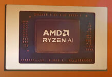 AMD Ryzen AI 300 series processor against an orange background