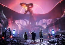 Dragon Age: The Veilguard screenshot, in which a party of adventurers face off against a dragon and other enemies