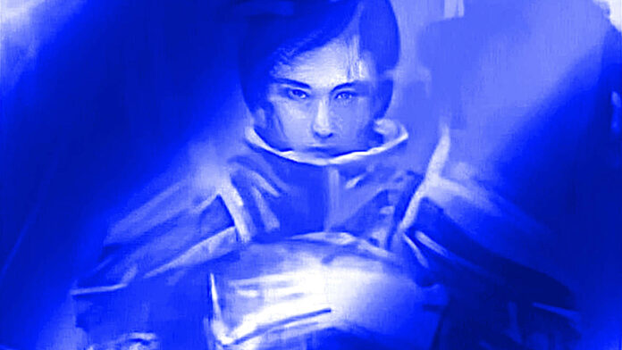 Key art for Intel Arc Battlemage GPU architecture, featuring a titular battlemage coated in blue light