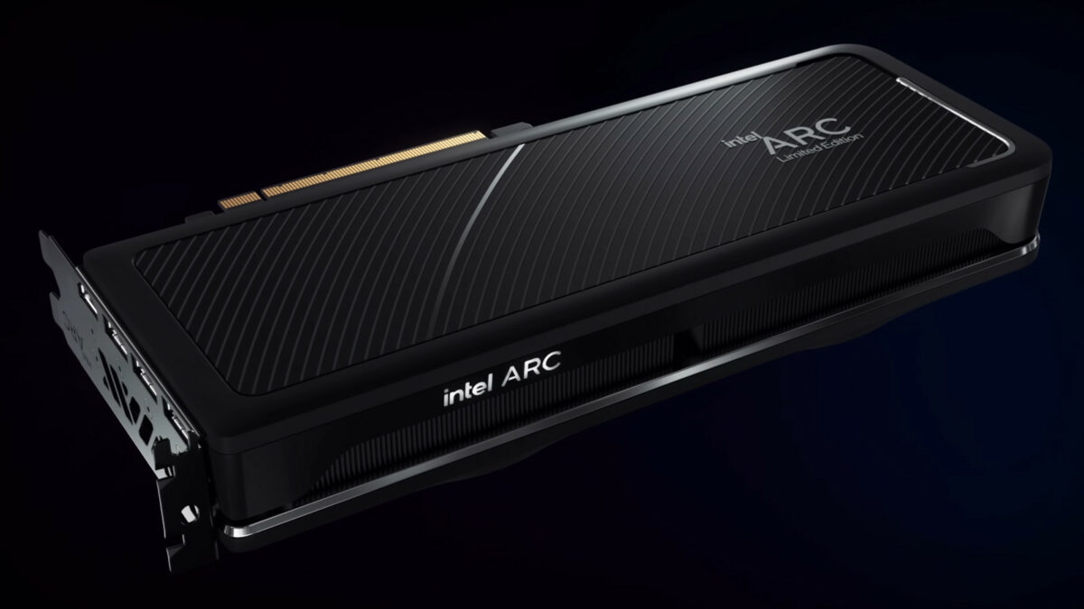 Intel Arc Limited Edition graphics card, against a dark background