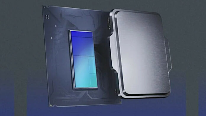 Intel Arrow Lake processor render, its IHS floating above its die