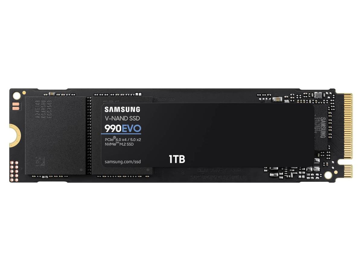 Samsung 990 Evo NVMe SSD against a white background.