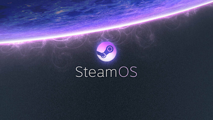 SteamOS logo against a purple star