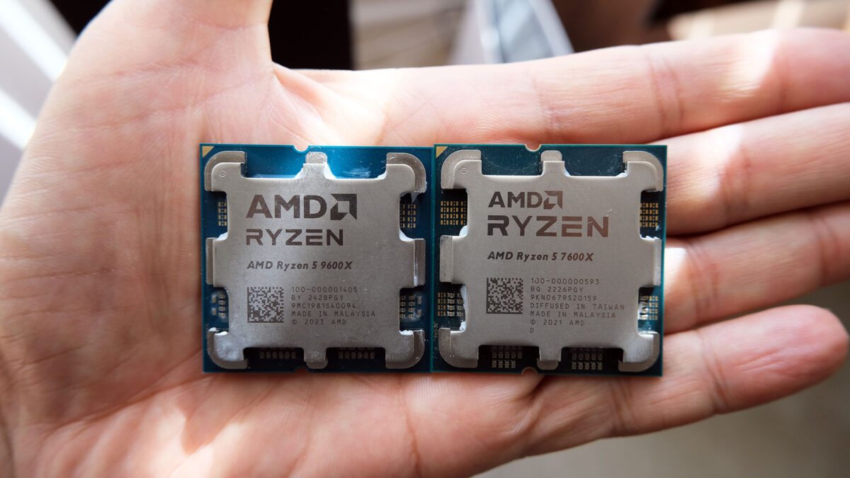 AMD Ryzen 5 9600X and Ryzen 5 7600X in hand.