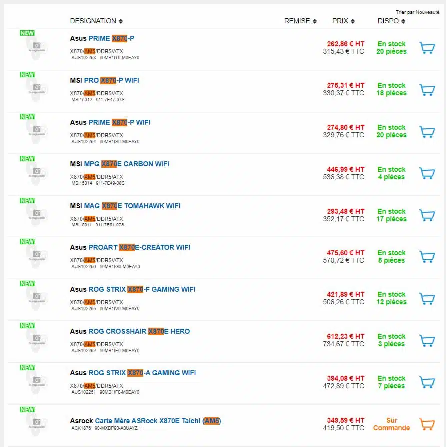 Asus and MSI X870 motherboard pricing.