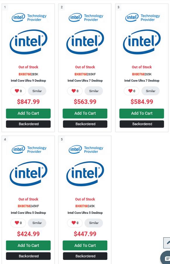 Intel Core Ultra 200 CPUs price.