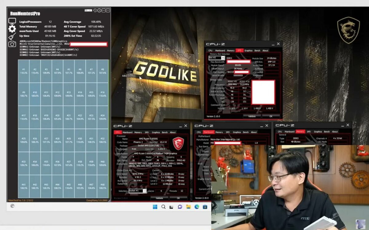 MSI motherboard's CPU-Z stats.