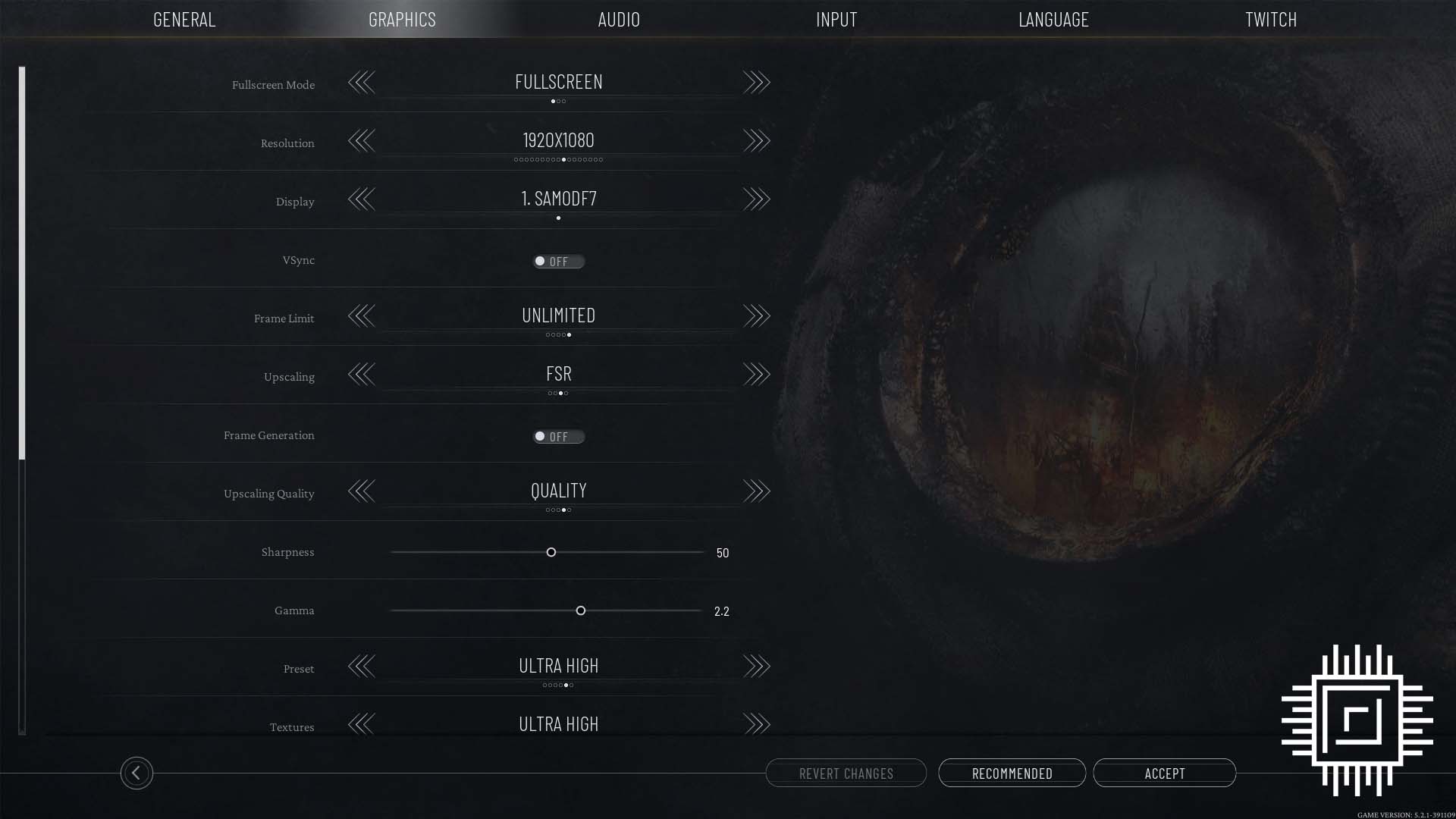 A picture of the Sapphire Radeon RX 7700 XT Frostpunk 2 settings.