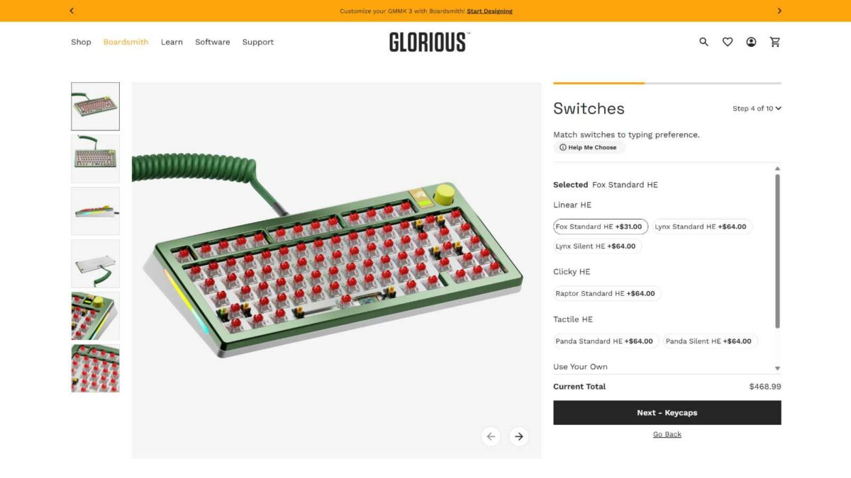 Glorious Boardsmith configurator.