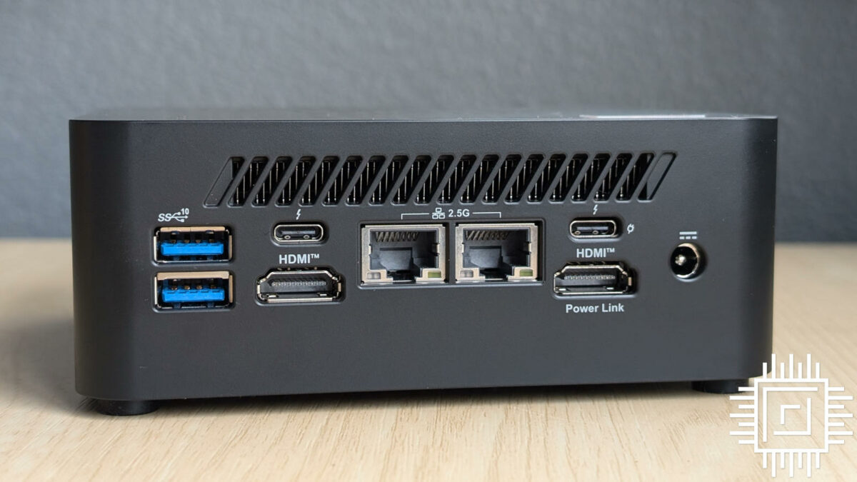 Front view of MSI Cubi NUC 1M, showcasing an array of ports, including Thunderbolt 4 and more.