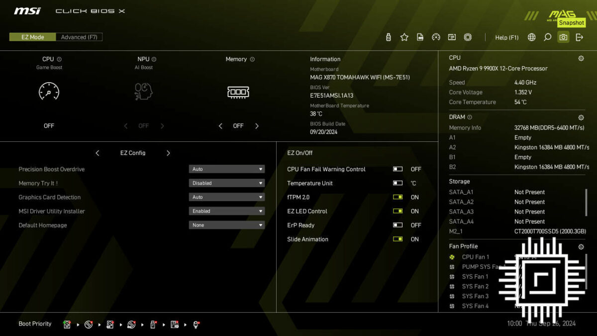 MSI Click Bios X EZ Mode page.