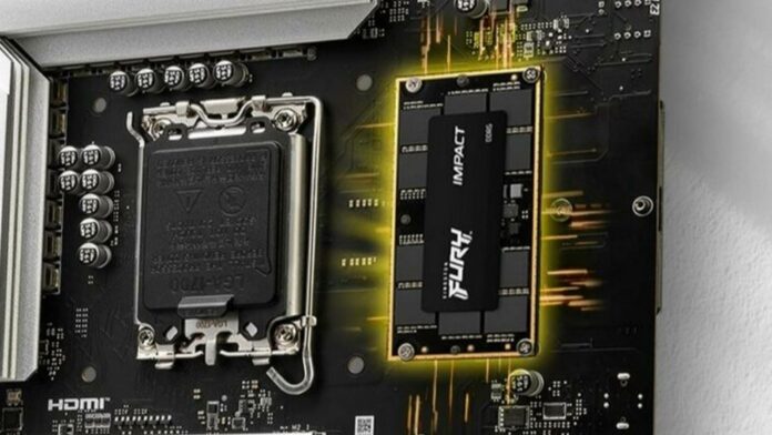 CAMM memory on a motherboard.