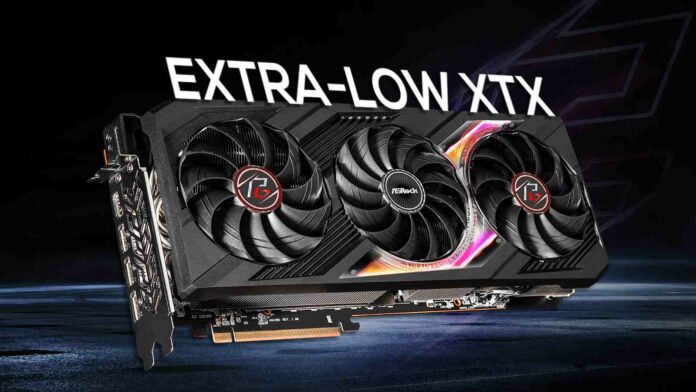 ASRock Radeon RX 7900 XTX Phantom Gaming graphics card with "extra-low XTX" written above it.