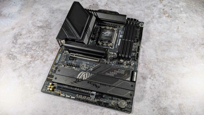 Wide shot of ROG Strix Z890-F Gaming WiFi motherboard.