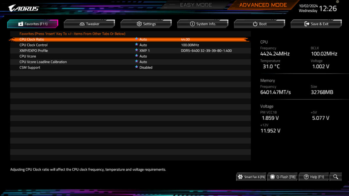 Advanced Mode X870E Aorus Pro BIOS 'Favorites' page.