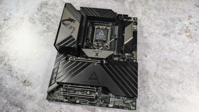 Wide shot of MEG Z890 Unify-X motherboard.