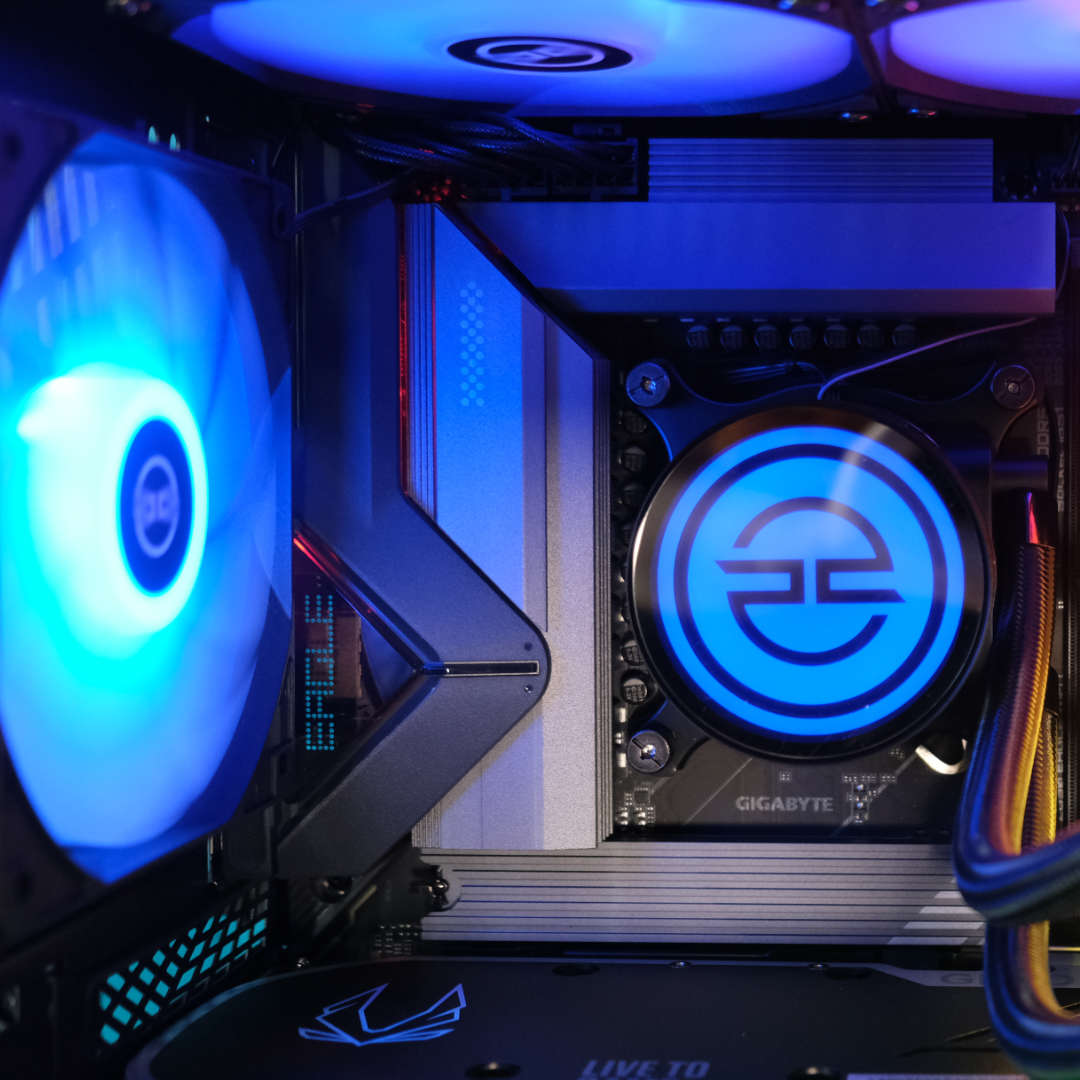 PCSpecialist Nebula Supreme R with blue lighting.