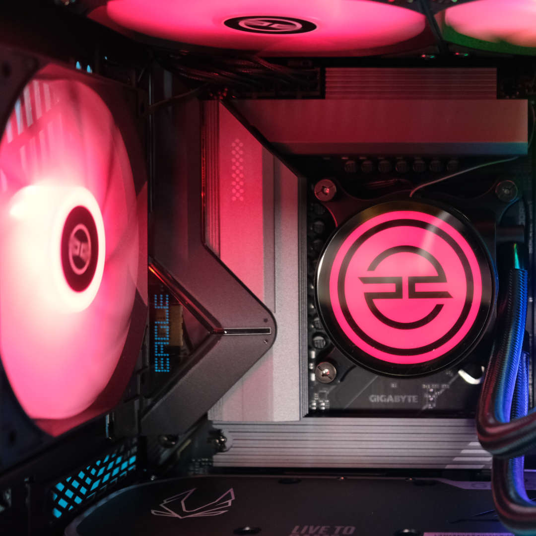 PCSpecialist Nebula Supreme R with red lighting.