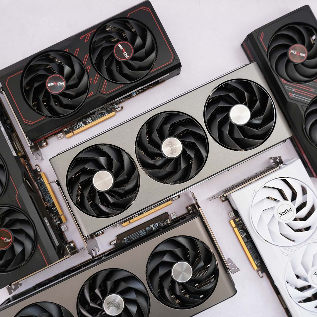 Collage of Sapphire Radeon RX 7000 Series graphics cards.