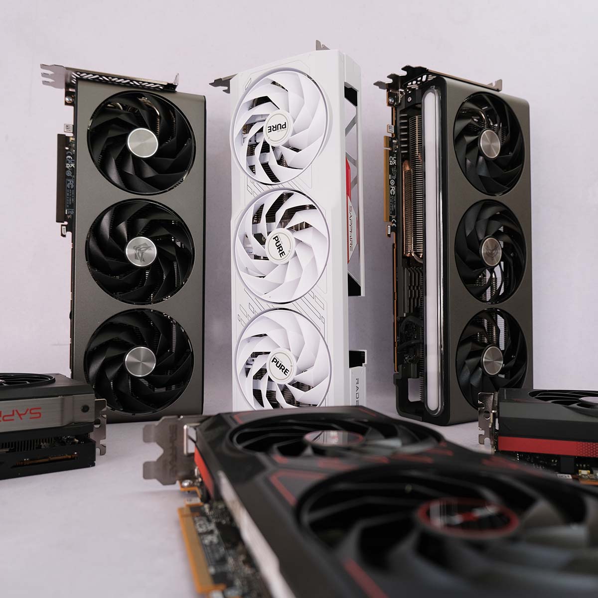 Collage of Sapphire Radeon RX 7000 Series graphics cards.