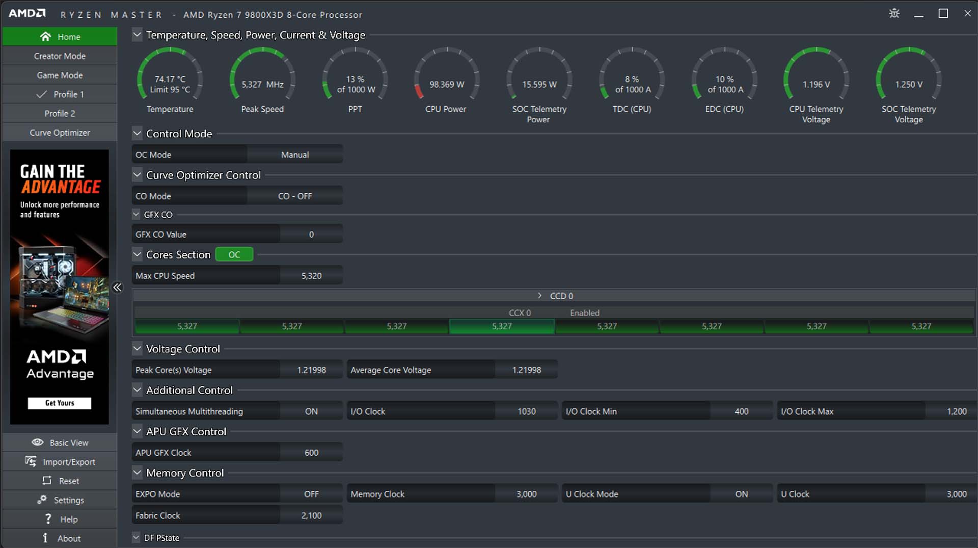 A picture showing AMD Ryzen 7 9800X3D Overclocking.