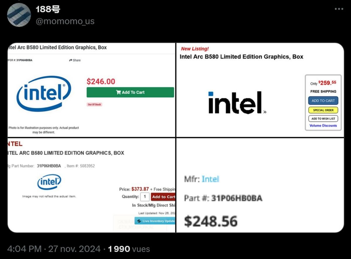 Limited Edition Intel Arc B580 graphics card listed.