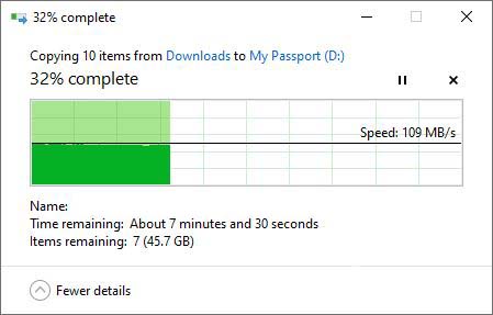 A picture showing WD My Passport Ultra transfer speed.