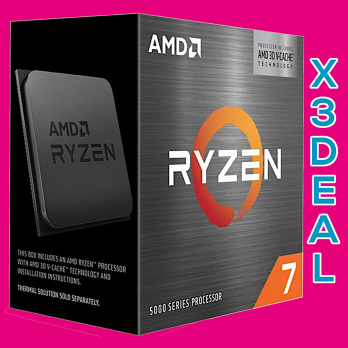 AMD Ryzen 7 5700X3D retail packaging, with 'X3Deal' written vertically next to it (right).